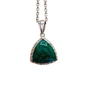 Chuck Clemency Sterling Silver Chrysocolla Diamond Pendant Necklace Designer 925
